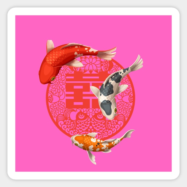 Double Happiness Koi Fish Hot Pink with Red Symbol - Hong Kong Retro Sticker by CRAFTY BITCH